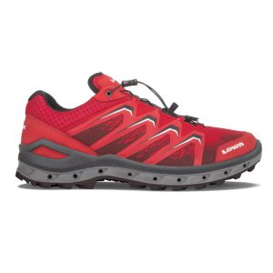 Veduta Laterale della scarpa Lowa AEROX GTX® LO nei colori rosso/nero