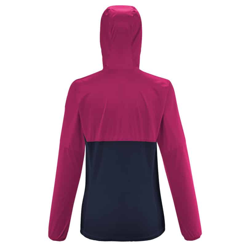 Millet Trilogy Sky Shield Hoodie, versione donna in colore fucsia/nero, vista posteriore.