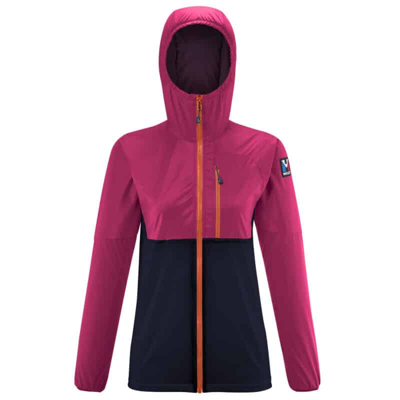 Millet Trilogy Sky Shield Hoodie, versione donna in colore fucsia/nero.