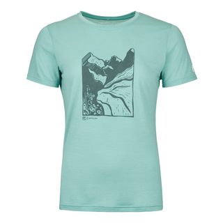 T-shirt Ortovox 120 Cool Tec Mnt Cut, donna, in colore aquatic ice.