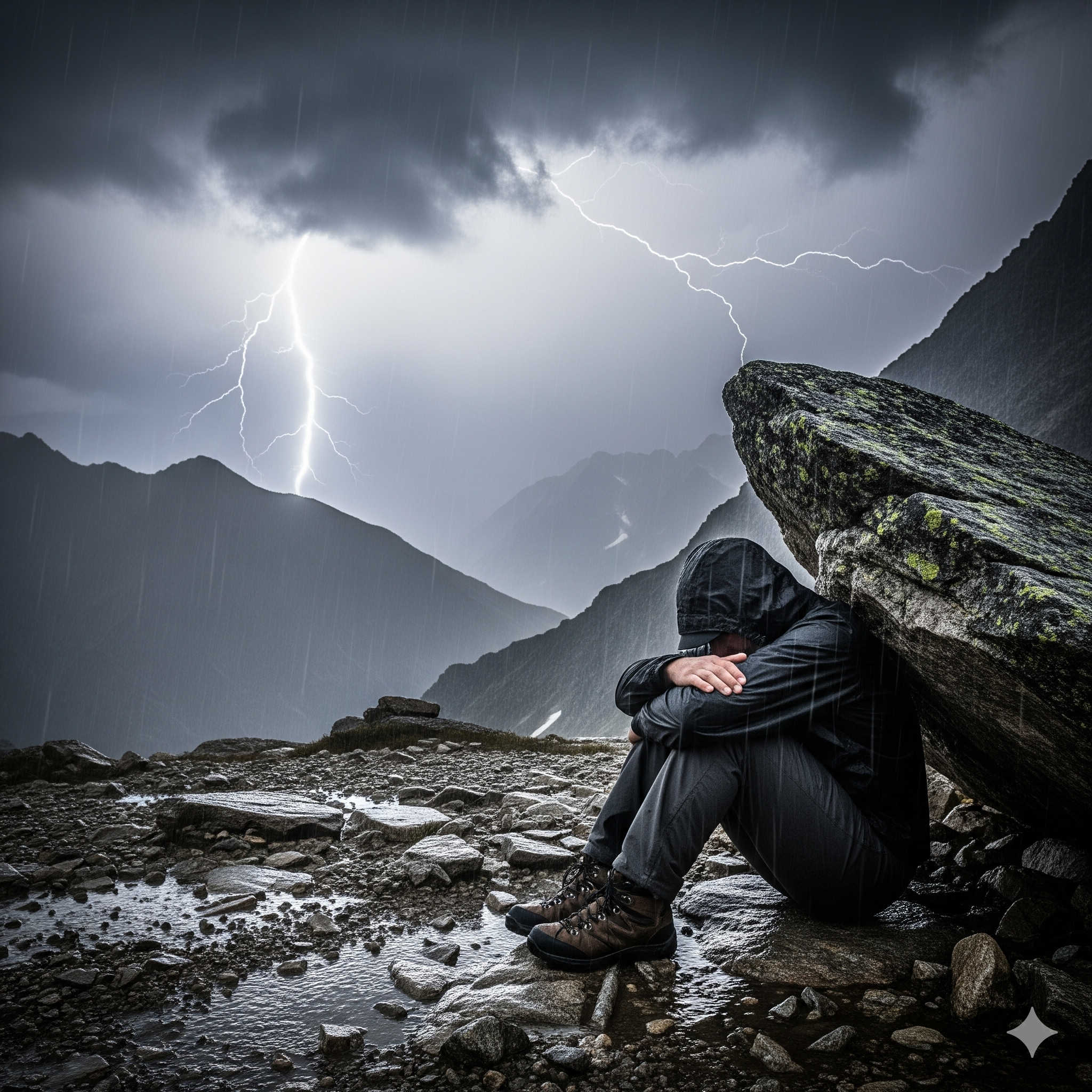 Uomo si ripara durante un temporale in alta quota