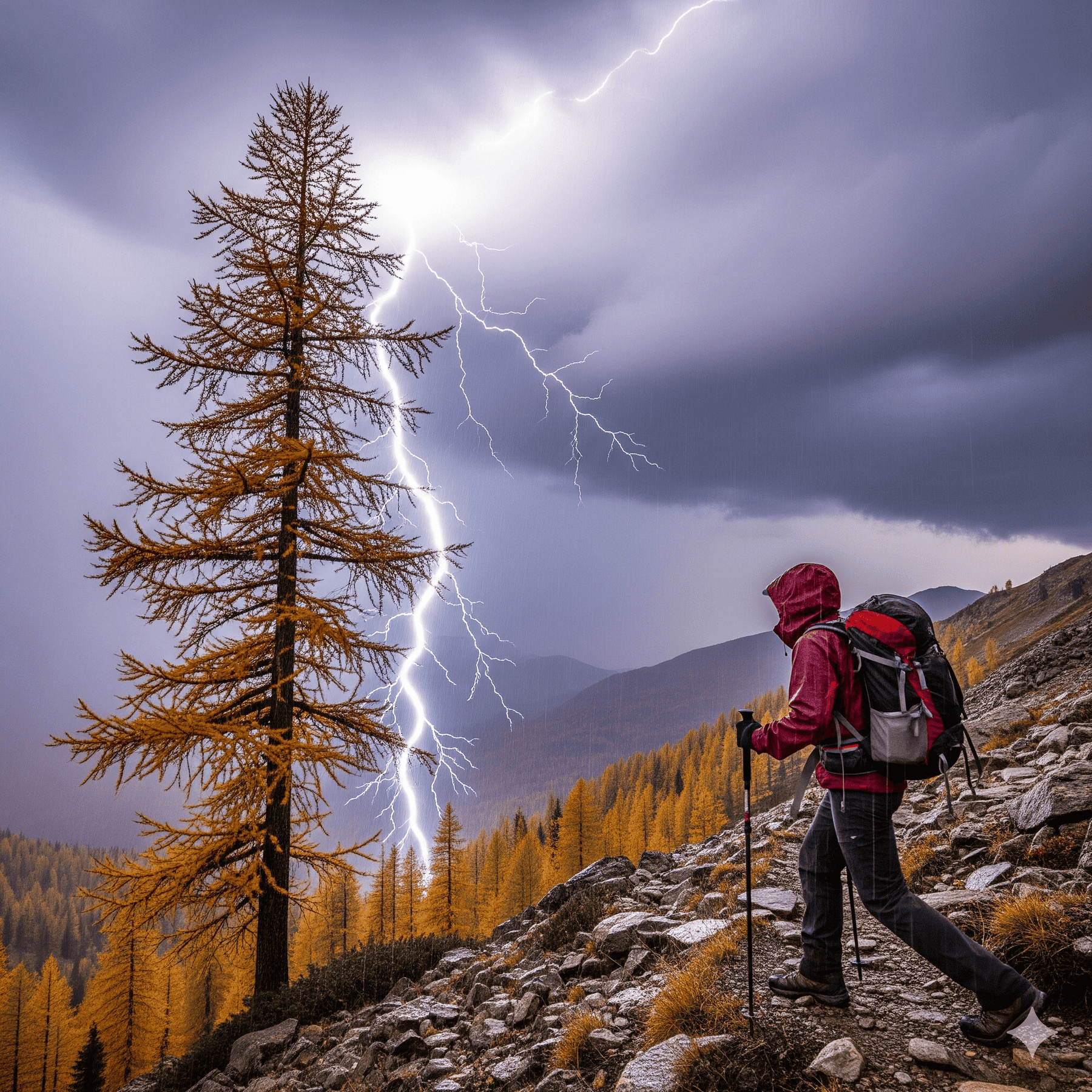 Trekker durante un temporale in montagna