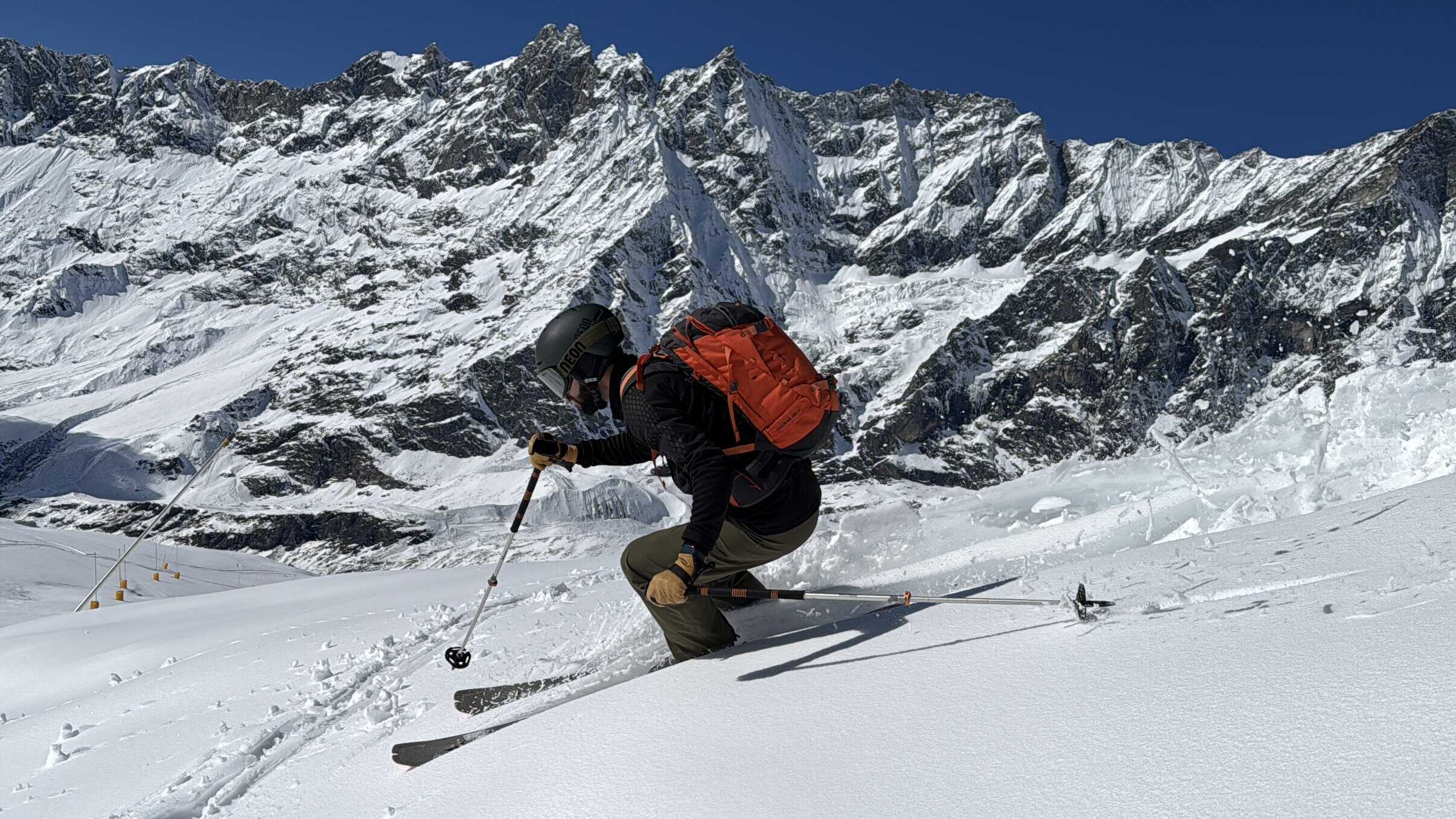 Matthieu in freeride con Softshell Tecso WarmDry.