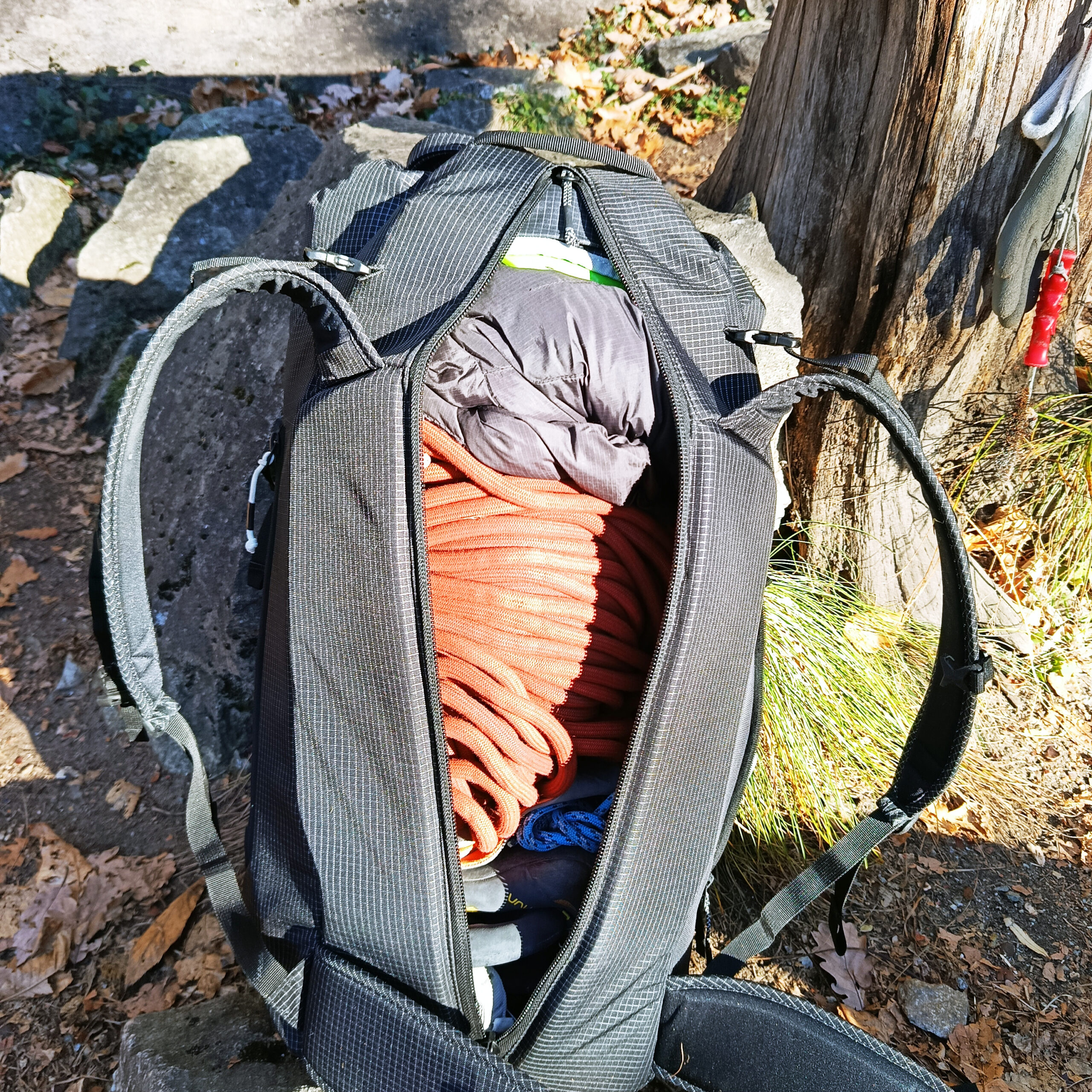 L'interno, facilmente raggiungibile con la zip dorsale, contiene tutto il necessario.