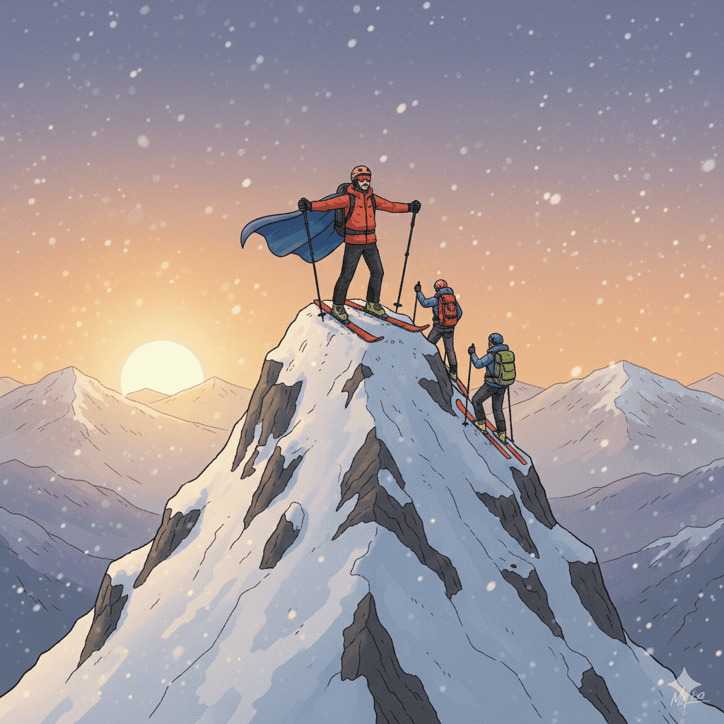 L'intraprendente scialpinista in vetta alla montagna