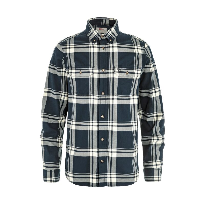 Fjällräven Övik Lite Flannel Shirt M Dark Navy Chalk White vista frontale