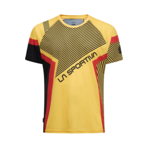 La Sportiva Flow T-Shirt M trail running uomo Black/Yellow vista frontale