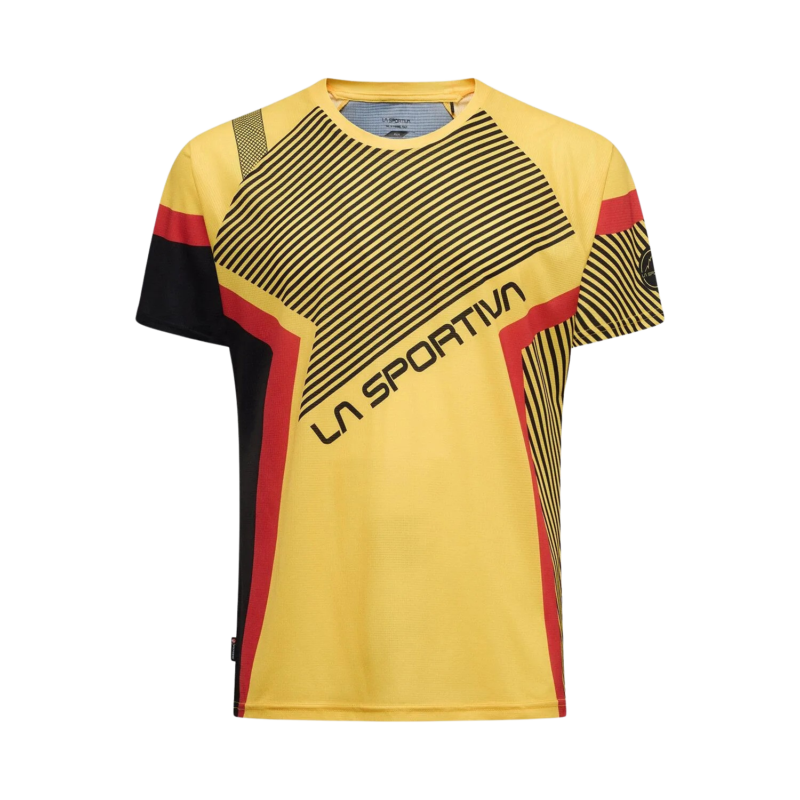 La Sportiva Flow T-Shirt M trail running uomo Black/Yellow vista frontale