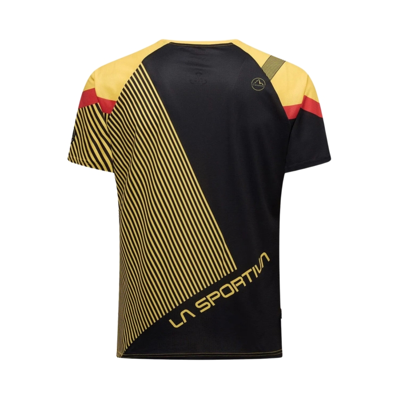 La Sportiva Flow T-Shirt M trail running uomo Black/Yellow vista posteriore