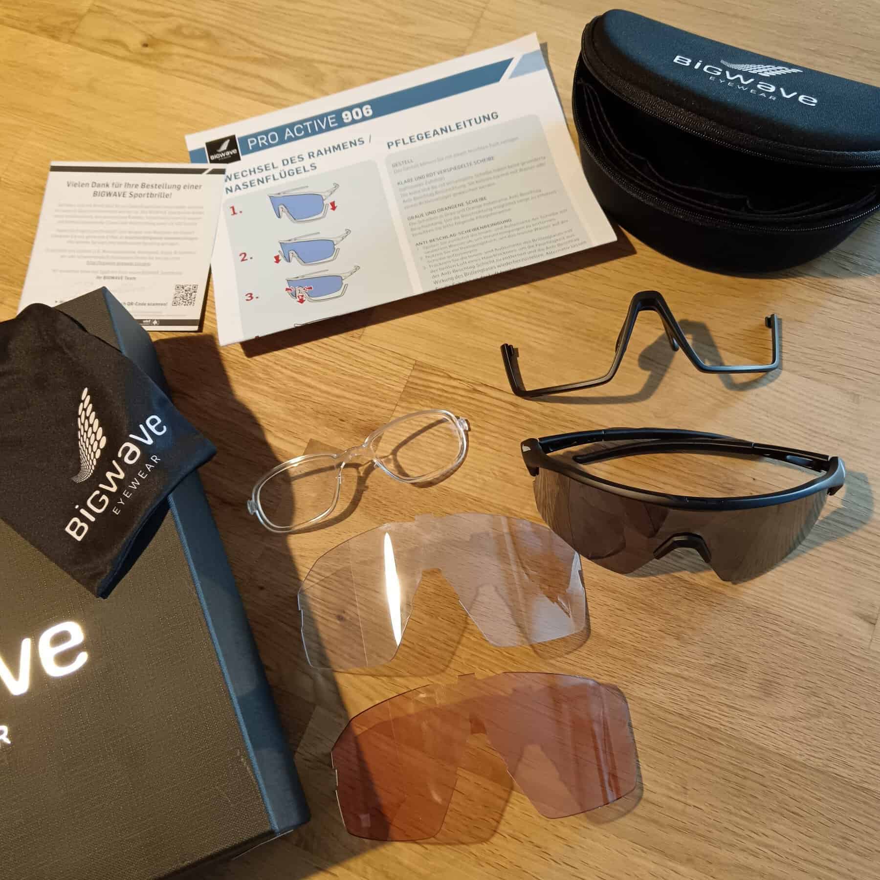 Unboxing BigWave Pro Active 906: occhiale sportivo con lenti intercambiabili, inserto per graduati, frame modulare, custodia rigida e istruzioni